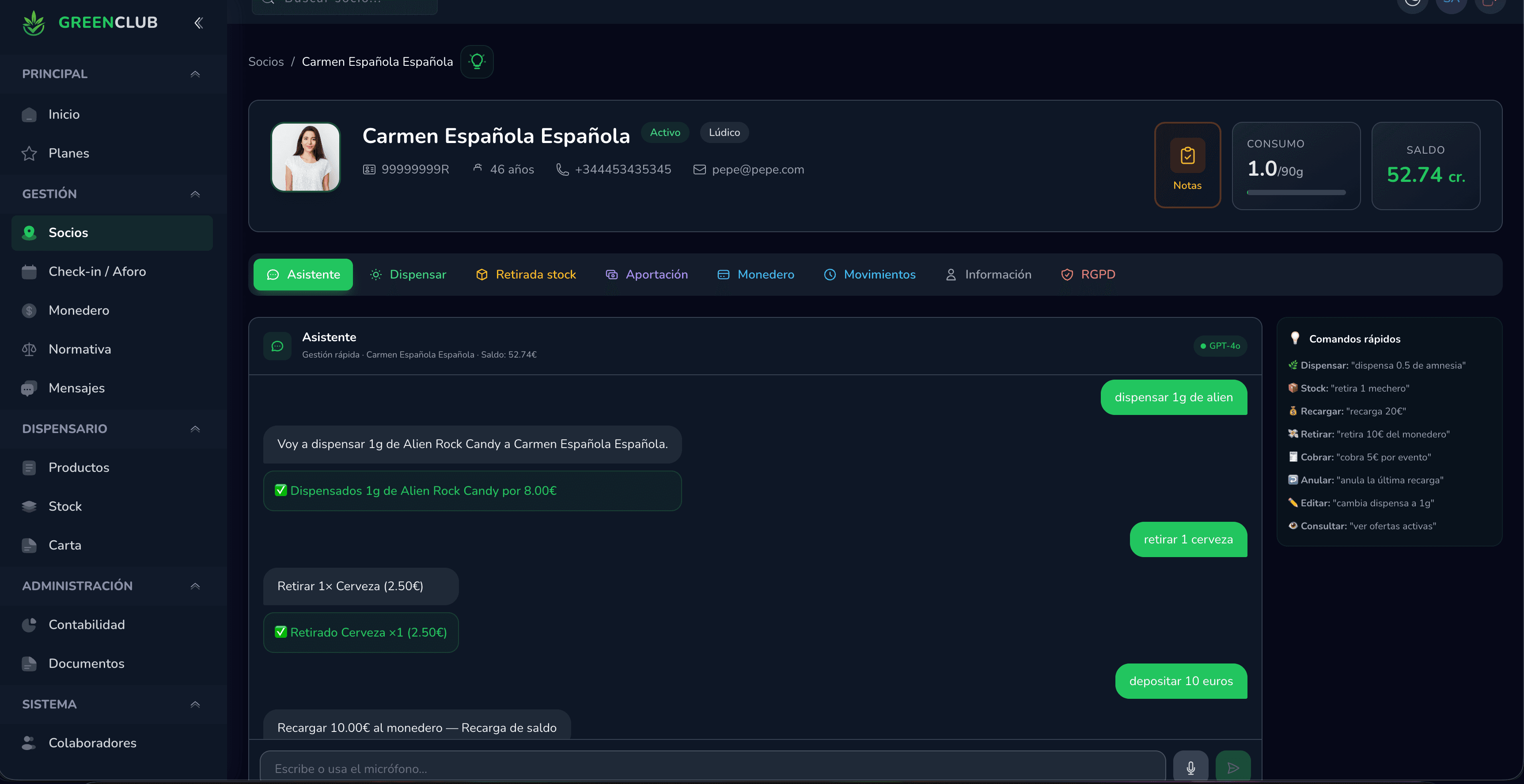 Asistente de inteligencia artificial en la cuenta de un socio