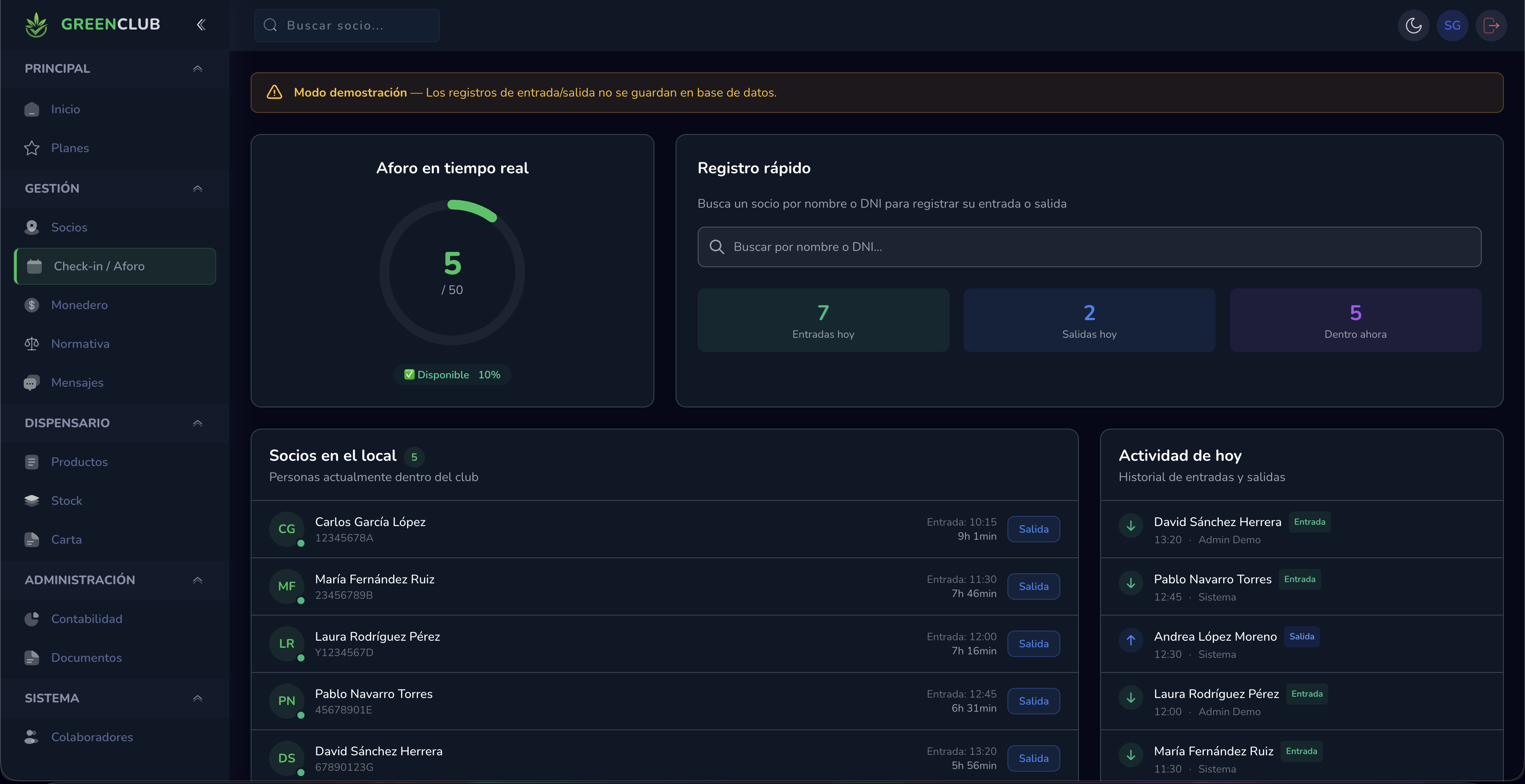 Check-in y Aforo - Control de entradas y salidas en tiempo real