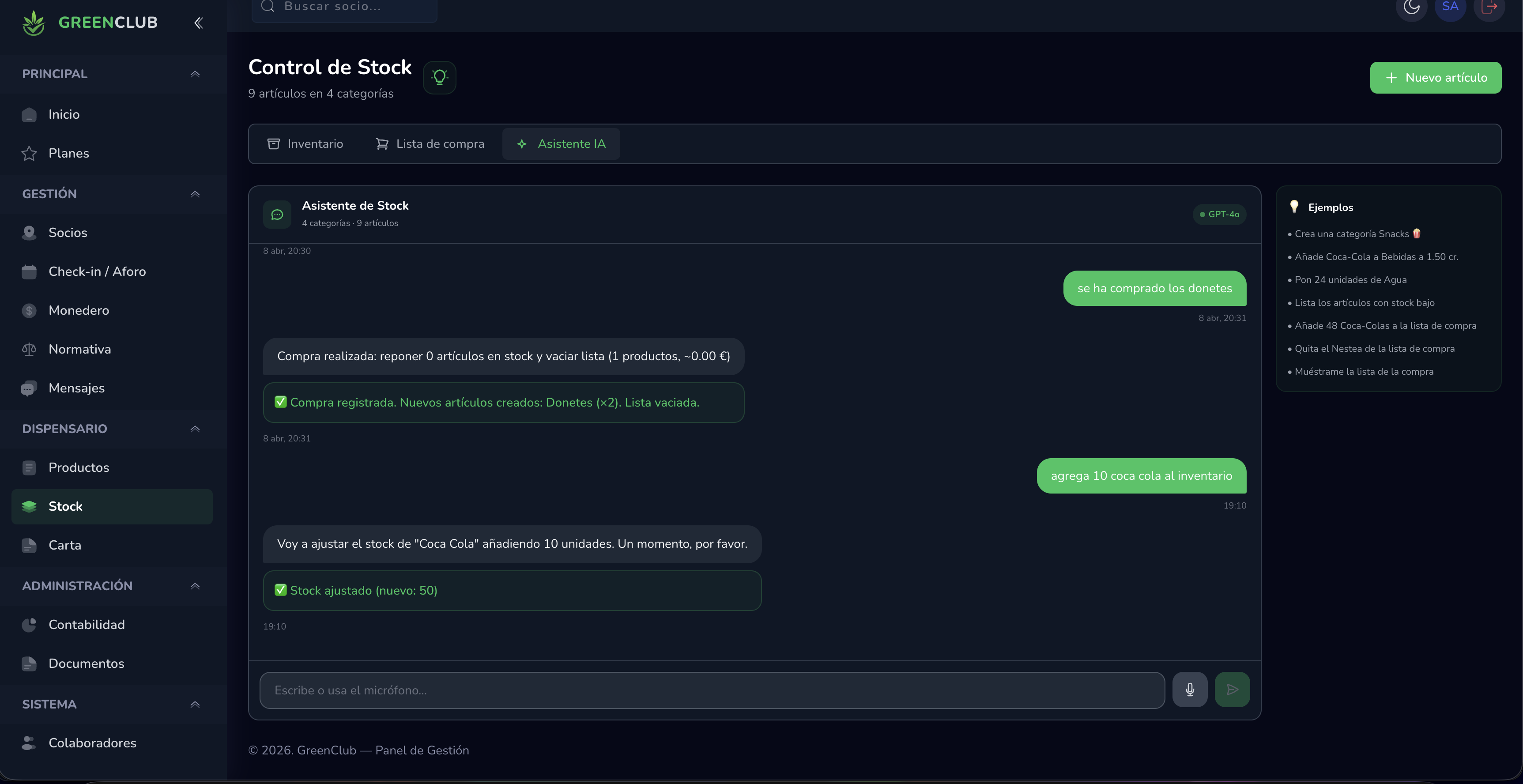 Asistente IA en stock - Chat inteligente para gestionar inventario